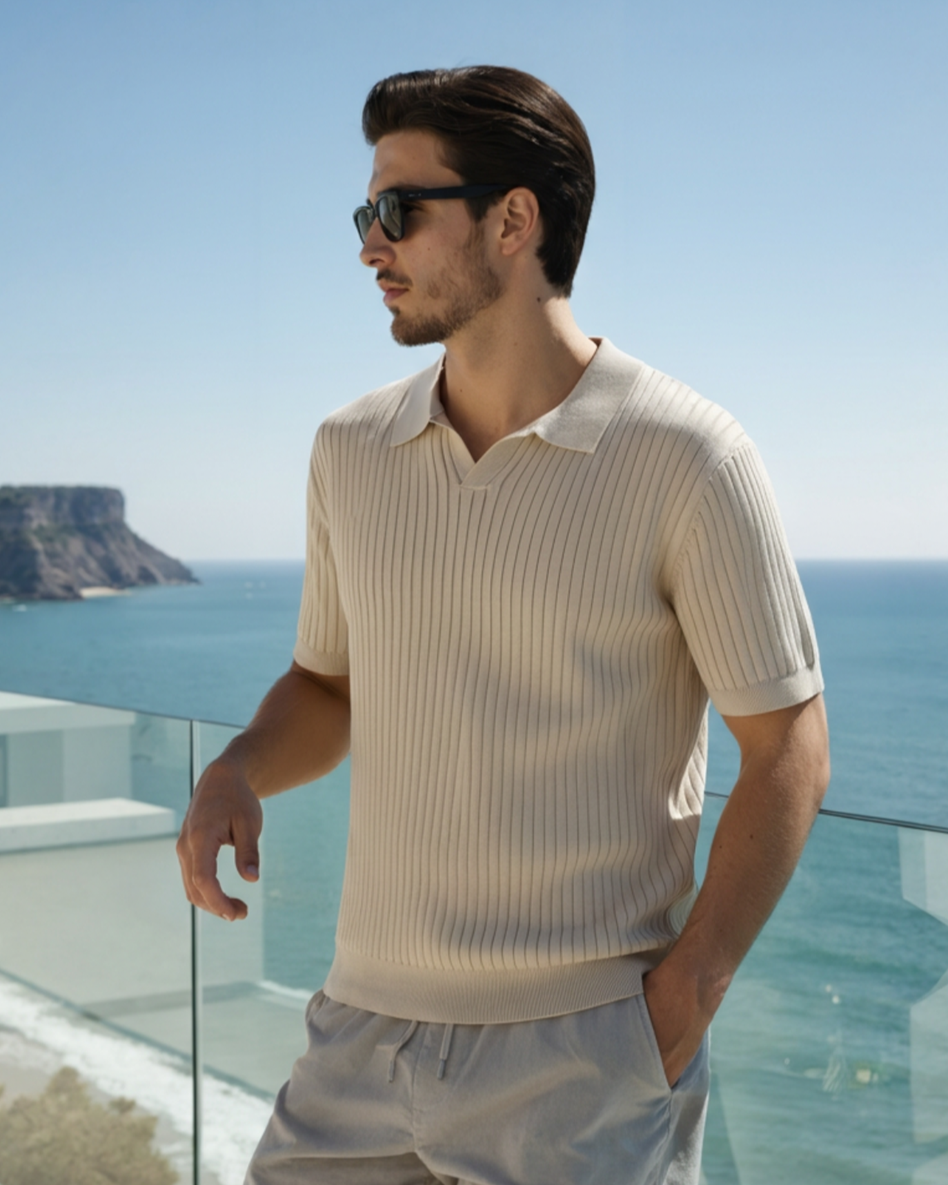 Premium Geripptes Polo