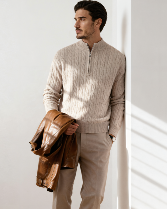 100% Cashmere Woven Half Zip
